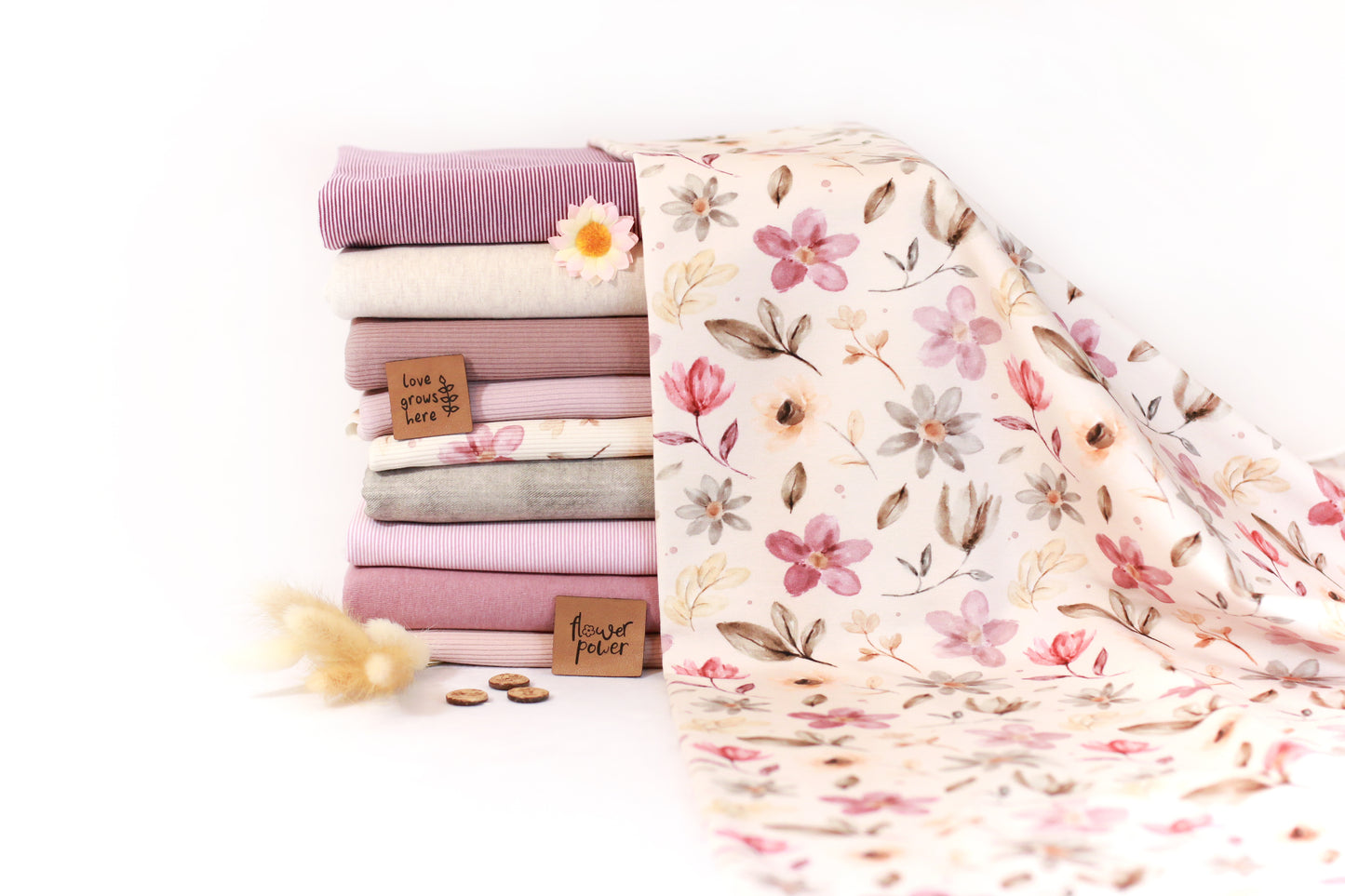 0.5m BIO French Terry Flowers neutral