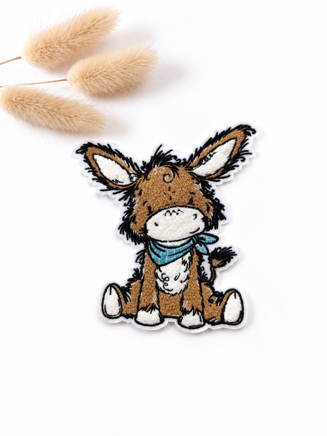 Chenille Patch: Eselchen Halstuch blau | 13x11cm