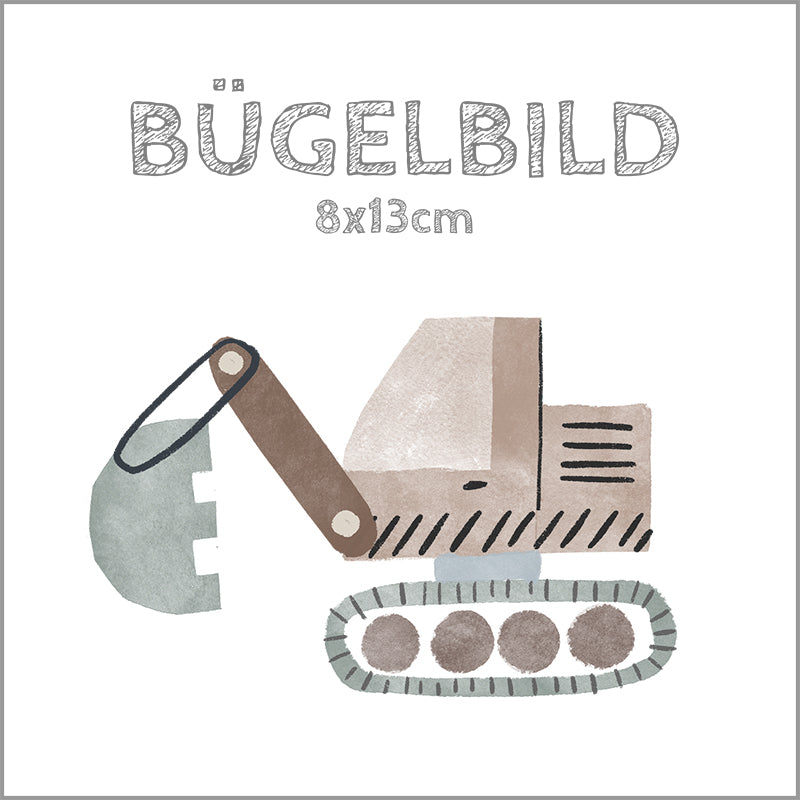 Bügelbild Baustellengetümmel: Bagger teal | 8x13cm