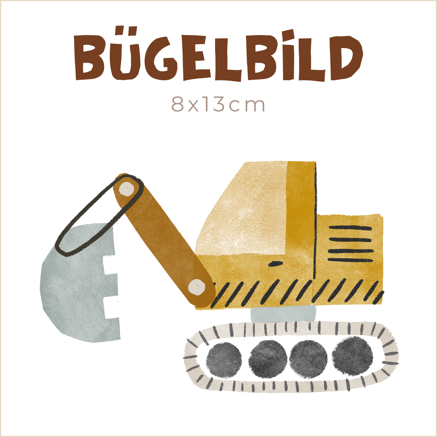Bügelbild Baustellengetümmel: Bagger gelb | 8x13cm