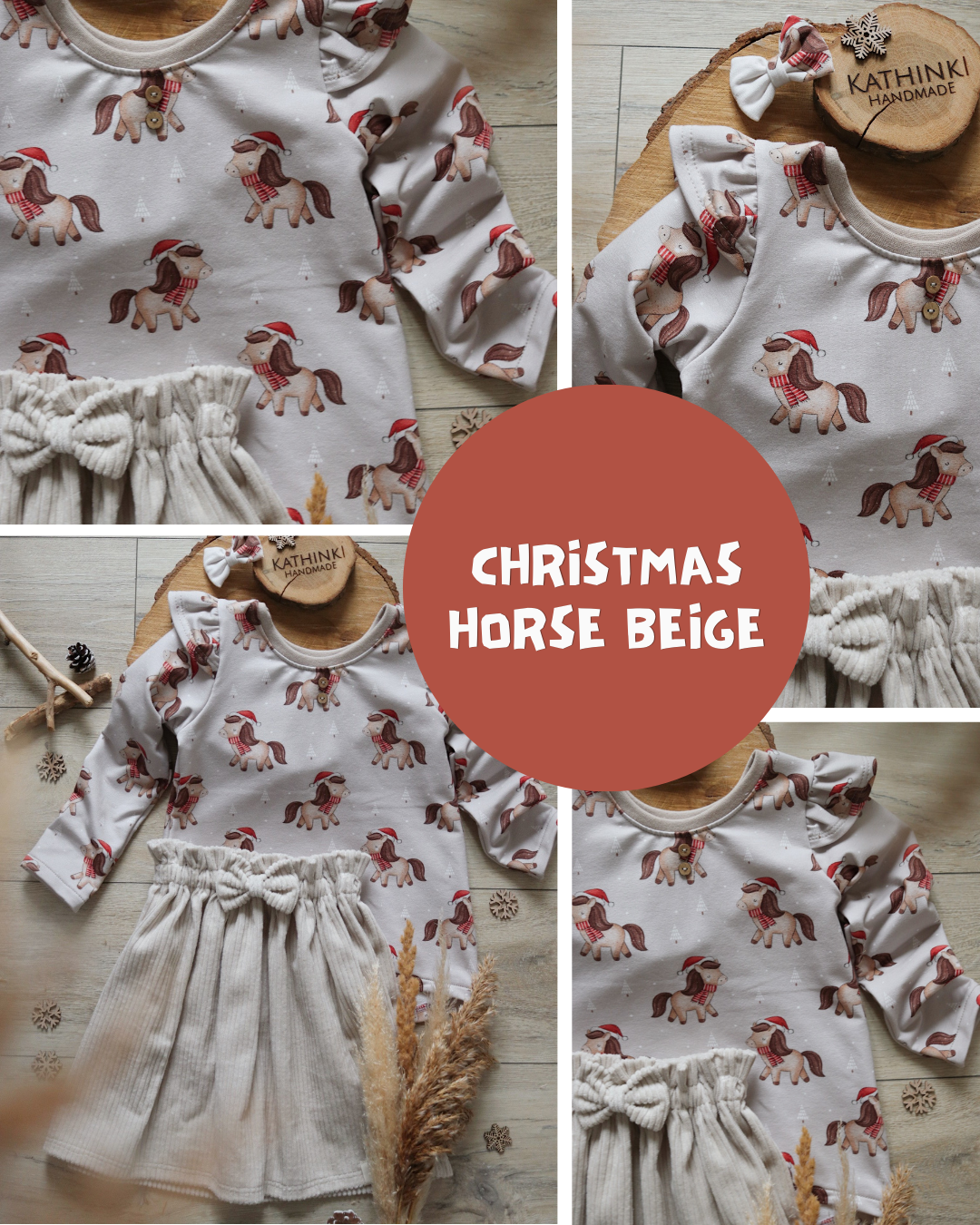 0.5m BIO French Terry Christmas Horse beige *STOFFÜBERSICHT*