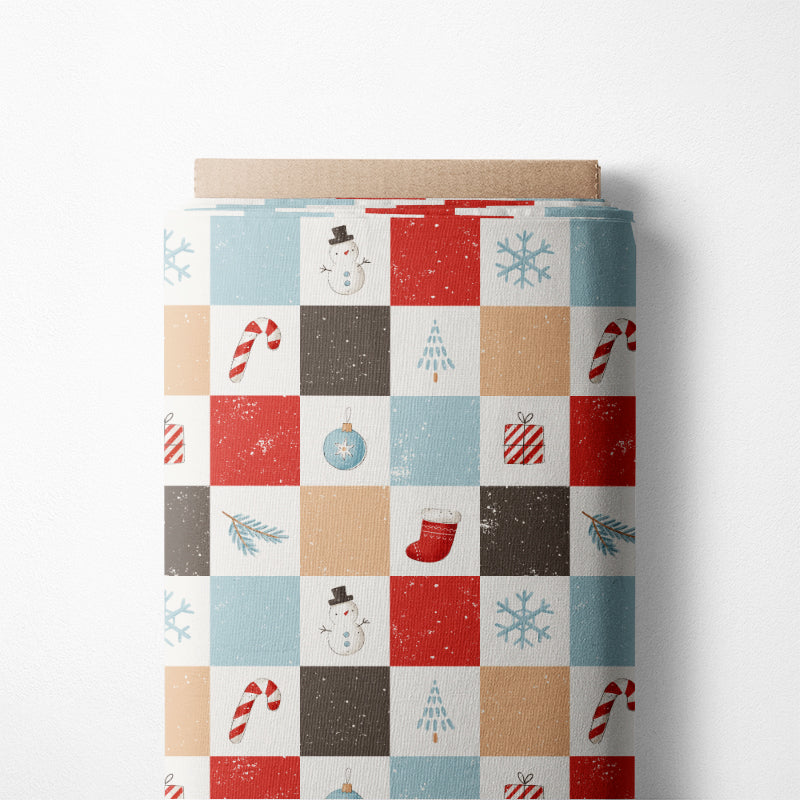 0.5m BIO French Terry Christmas Mood Checkerboard
