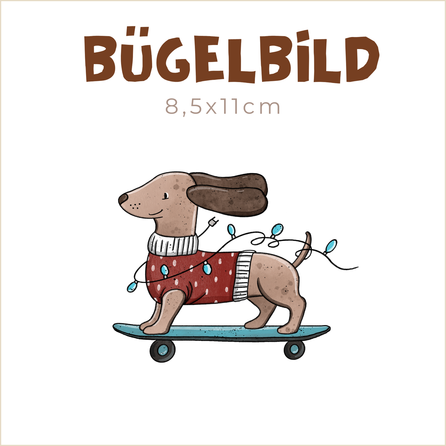 Bügelbild Dackel-Weihnachten Skater | 8,5x11cm