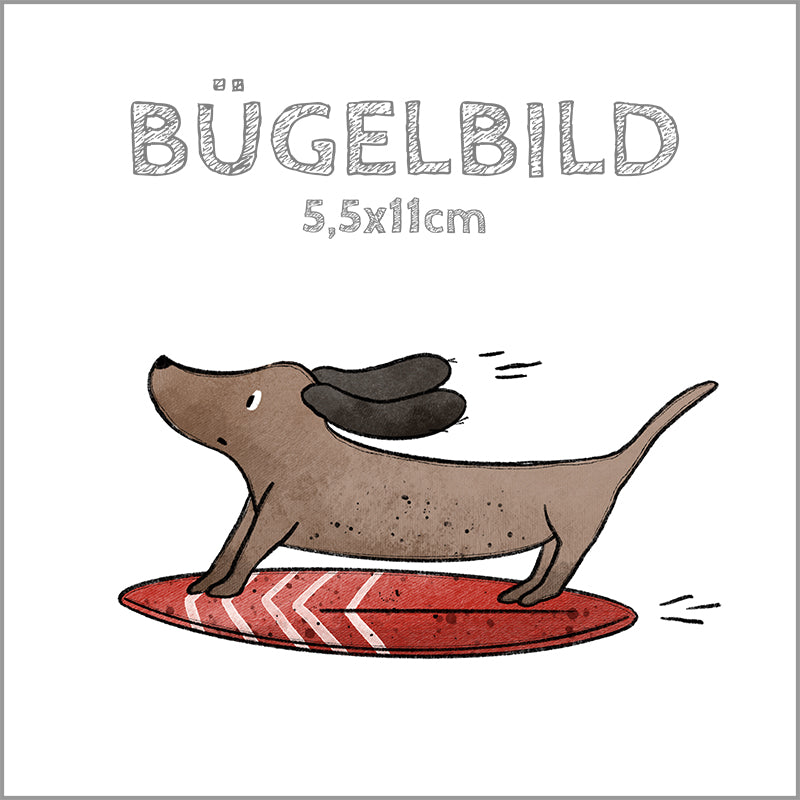 Bügelbild Dackel at the Beach - Surfer | 5,5x11cm