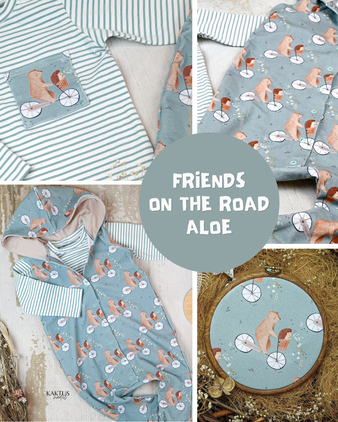 0.5m BIO French Terry Friends on the Road aloe *VORBESTELLUNG*