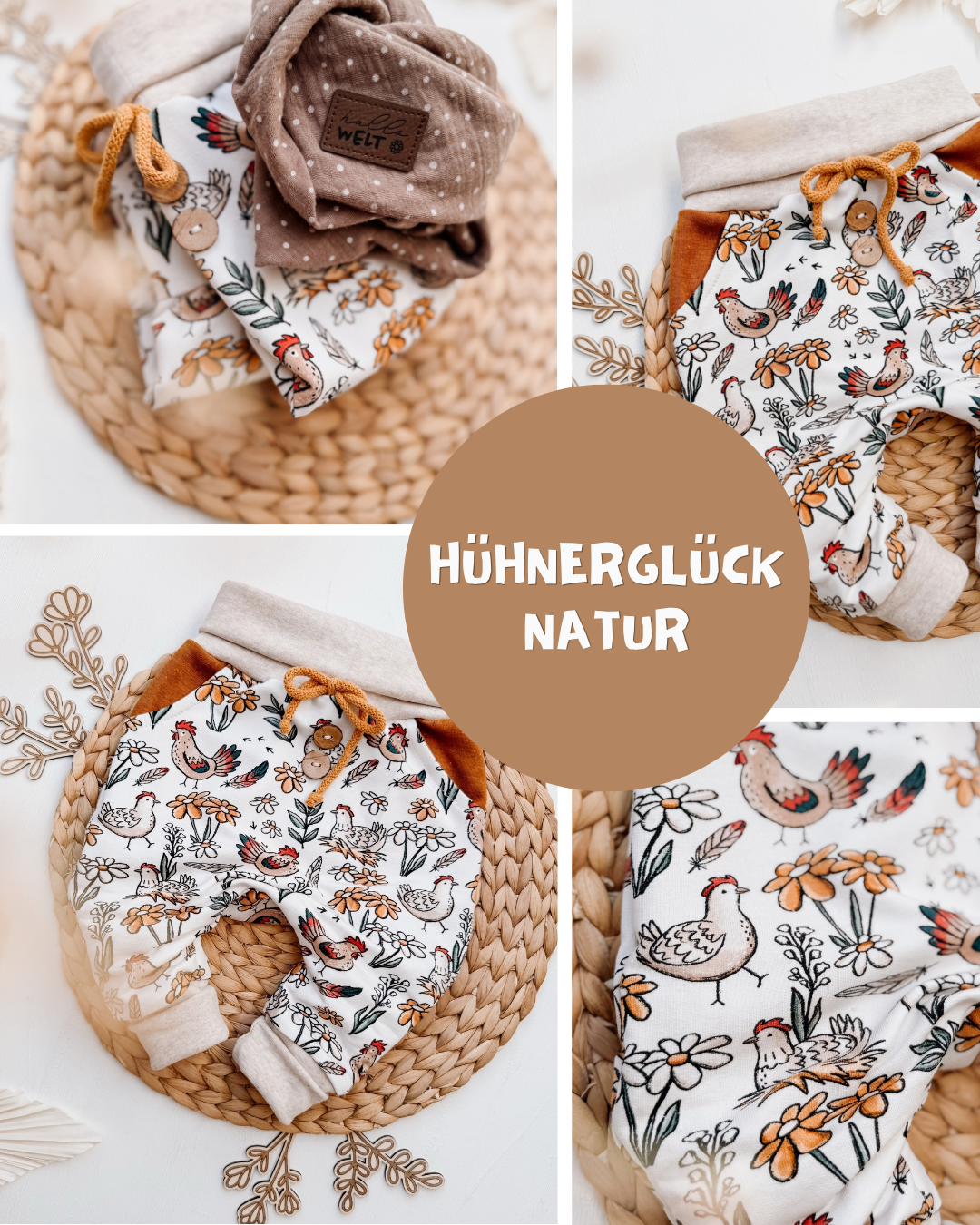 RESTSTÜCK 75cm BIO French Terry Hühnerglück natur