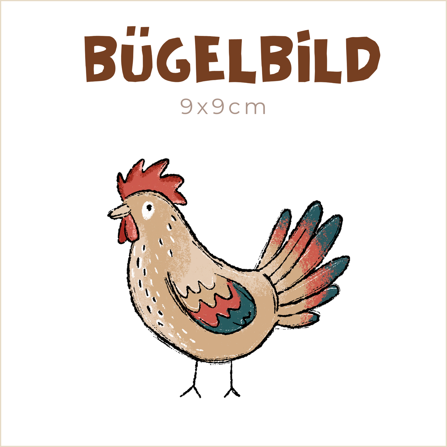 Bügelbild Hühnertag: Hahn | 9x9cm