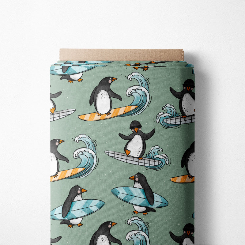 RESTSTÜCK 140cm French Terry Pinguin-Surfing