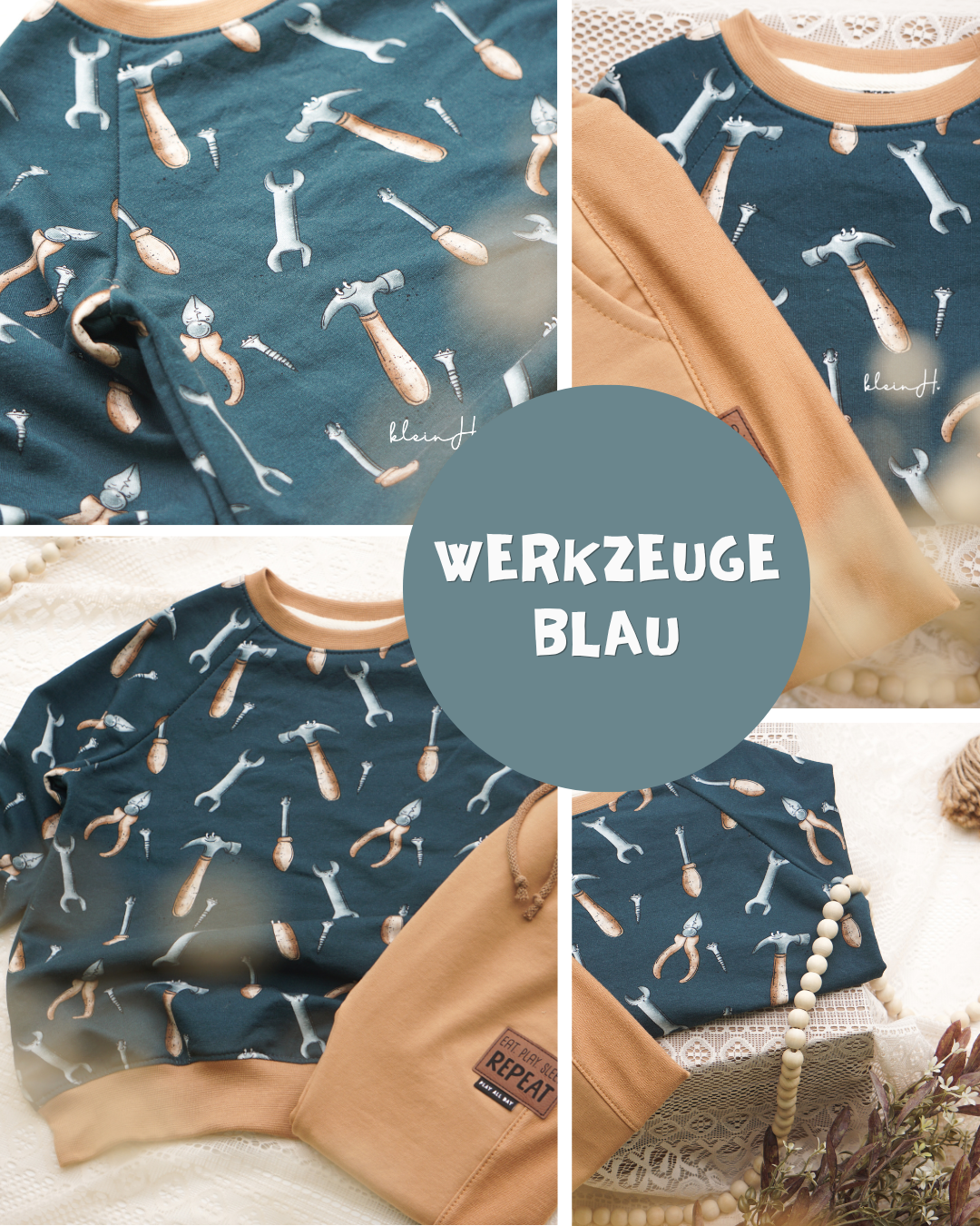 RESTSTÜCK 125cm French Terry Werkzeuge blau