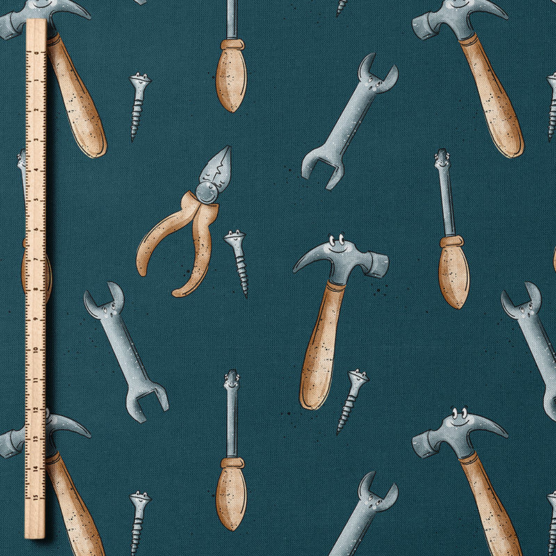 0.5m BIO French Terry Werkzeuge blau *COMING SOON*
