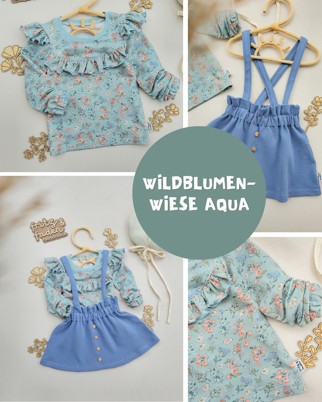 RESTSTÜCK 120cm BIO Rippjersey Wildblumenwiese aqua