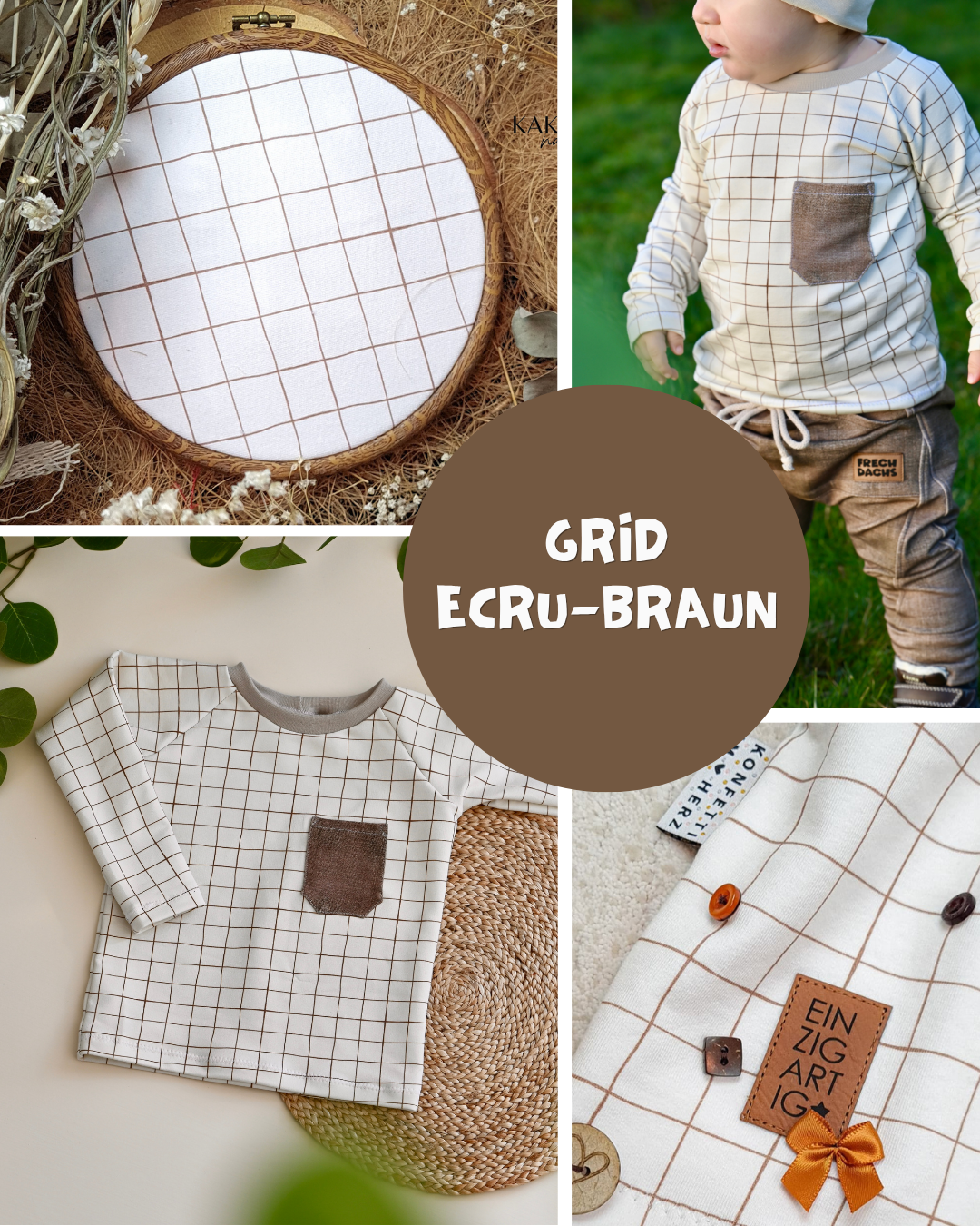 RESTSTÜCK 130cm BIO French Terry Grid ecru-braun