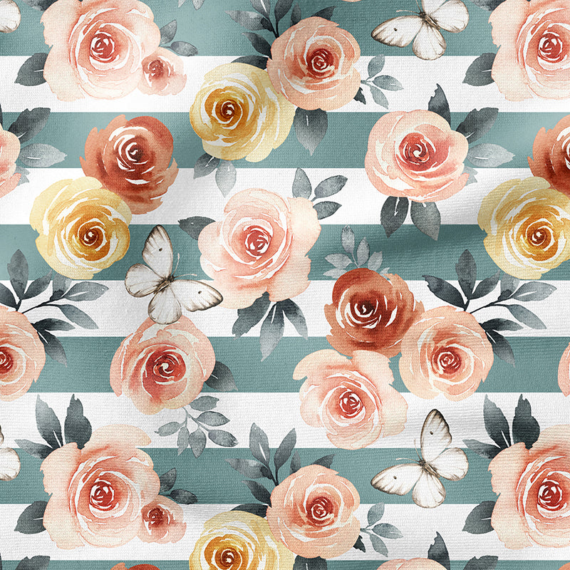 0.5m BIO French Terry Rose Garden teal stripes