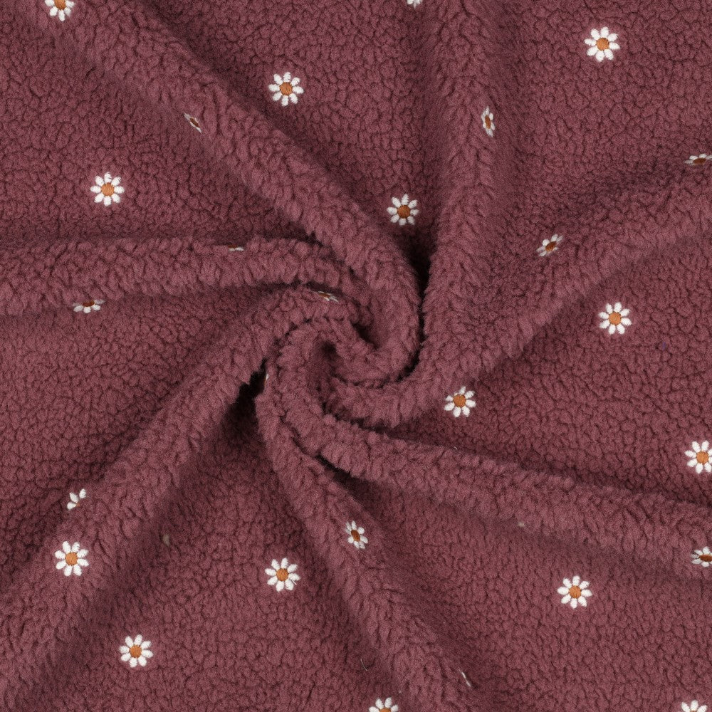 0.5m Teddystoff Blumenstickerei rosa