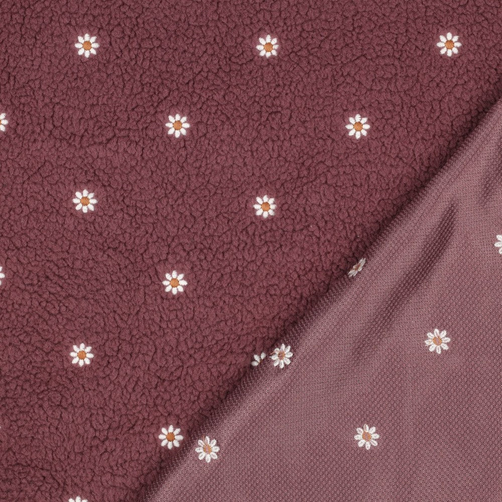 0.5m Teddystoff Blumenstickerei rosa