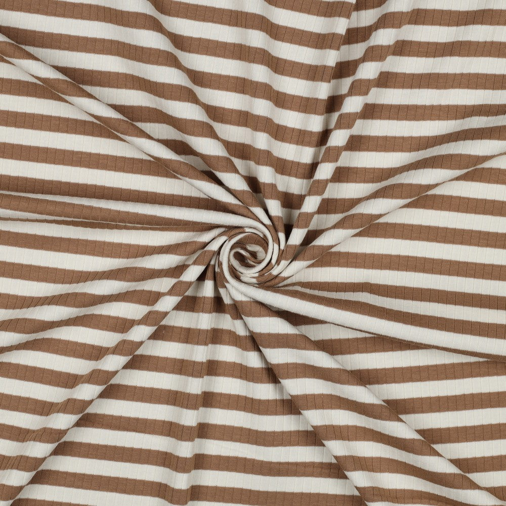 0.5m Rippjersey breit Streifen zimt