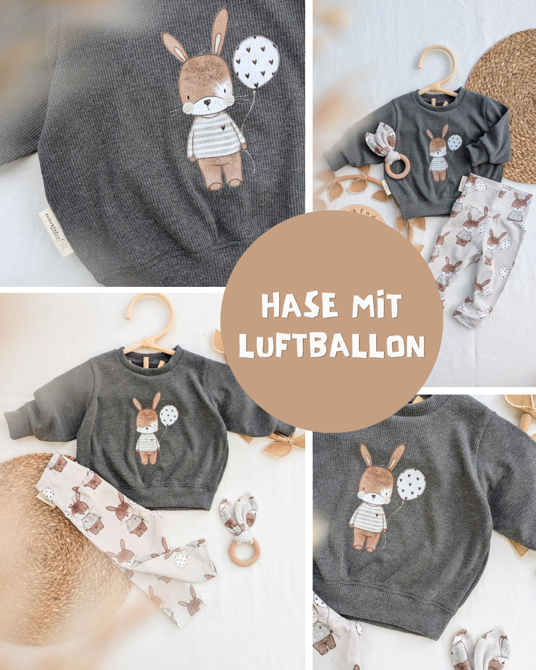 0.5m BIO French Terry Hase mit Luftballon *STOFFÜBERSICHT*