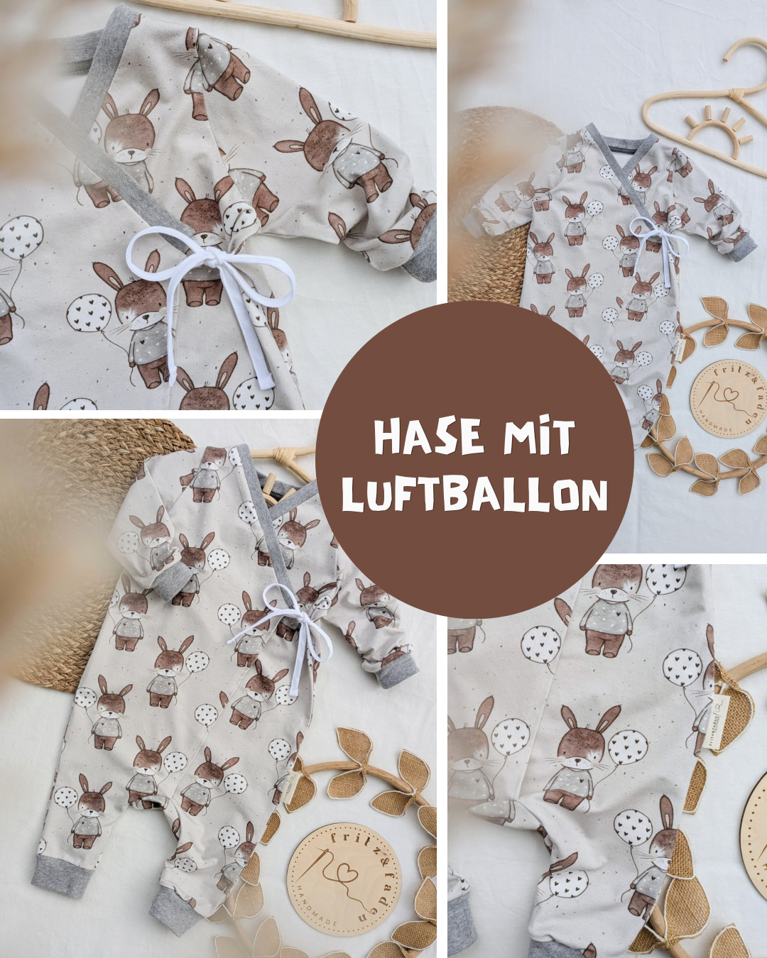 0.5m BIO French Terry Hase mit Luftballon *STOFFÜBERSICHT*