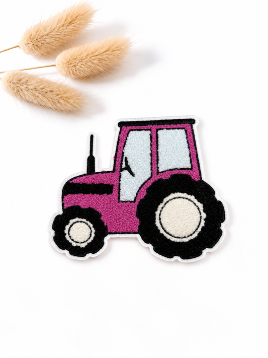 Chenille Patch: Traktor rosa | 11x13cm