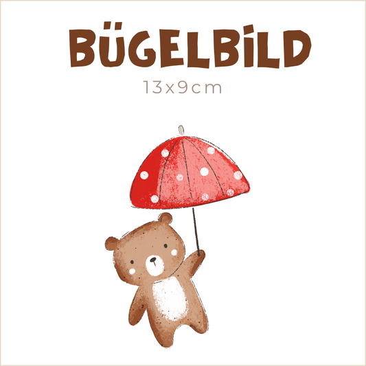 Bügelbild Animal Umbrella: Bär rot | 13x9cm