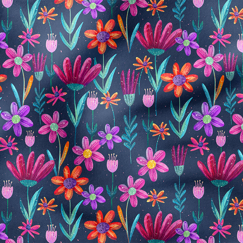 0.5m BIO French Terry Aquaflowers dark