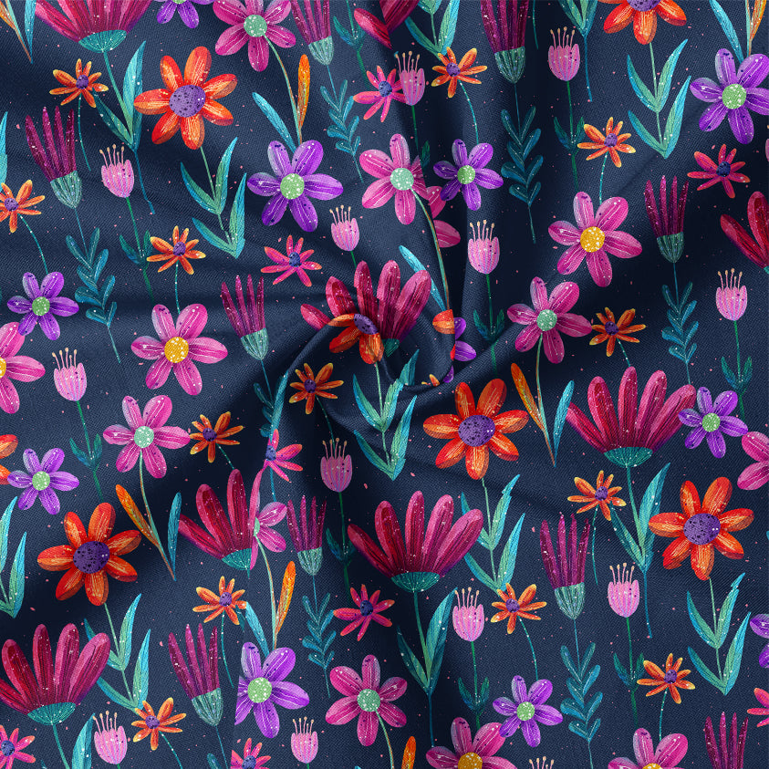 0.5m BIO French Terry Aquaflowers dark