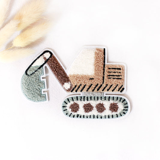 Chenille Patch: Baustellengetümmel Bagger teal | 8x12cm