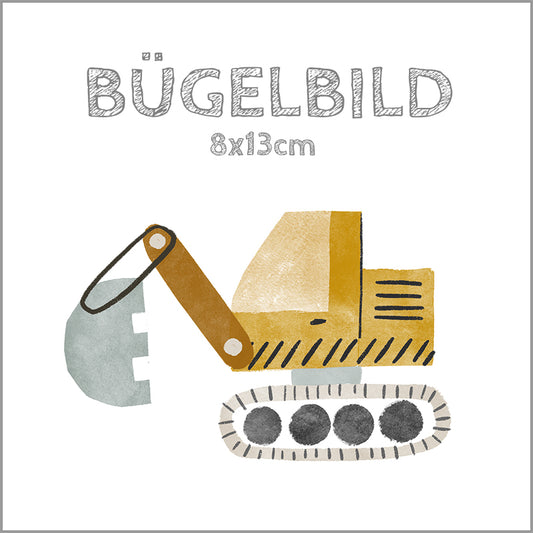 Bügelbild Baustellengetümmel: Bagger gelb | 8x13cm