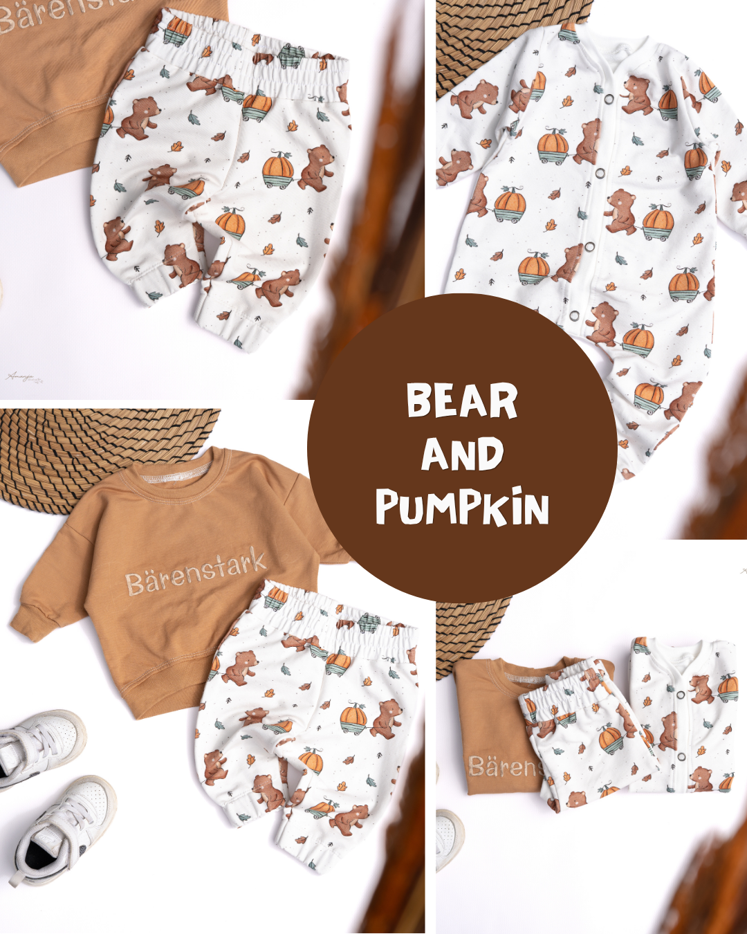 RESTSTÜCK 100cm BIO French Terry Bear and Pumpkin