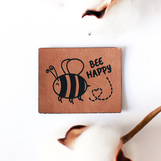 Kunstlederlabel Bee Happy  | 1 Stück