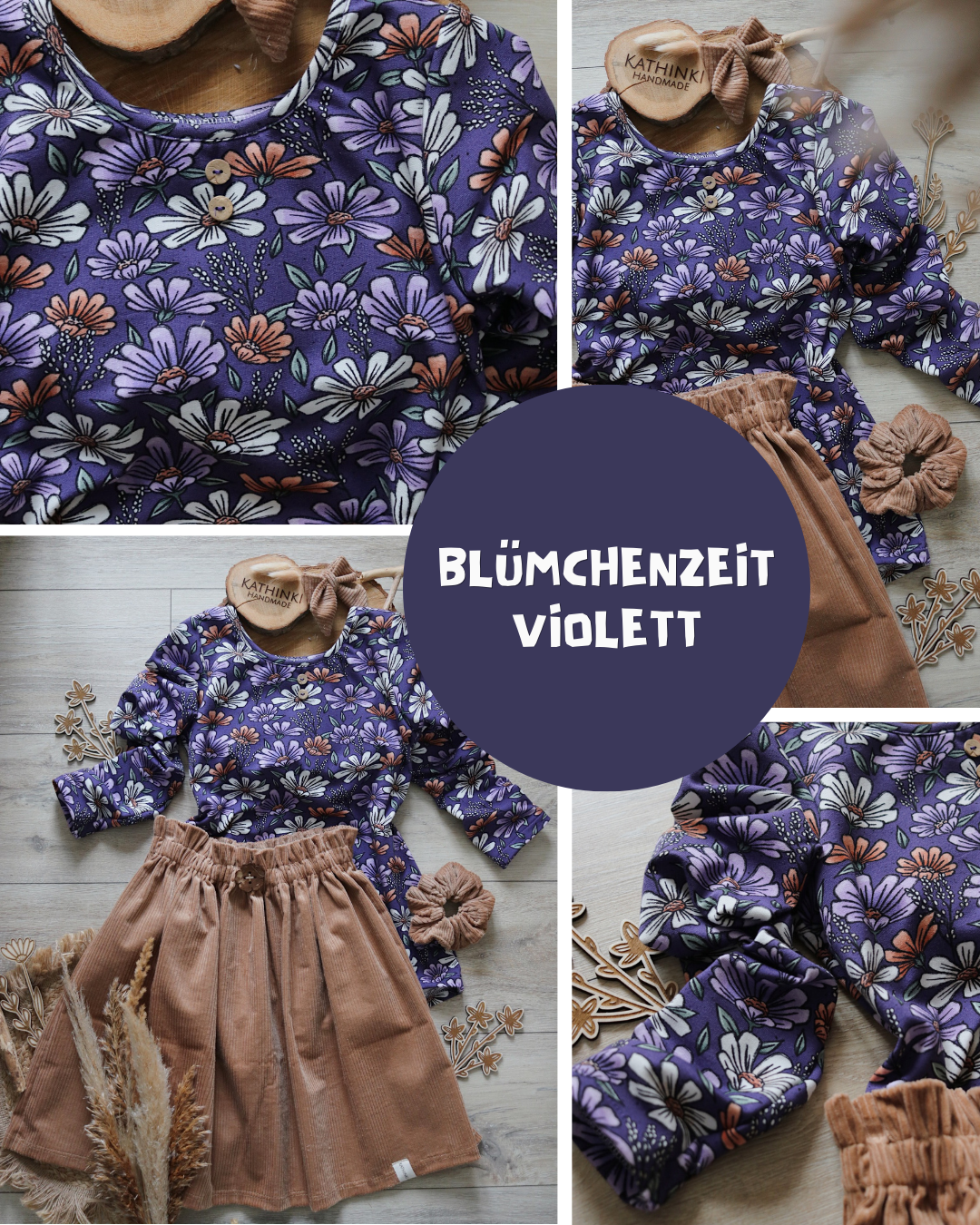 0.5m Biojersey Blümchenzeit violett