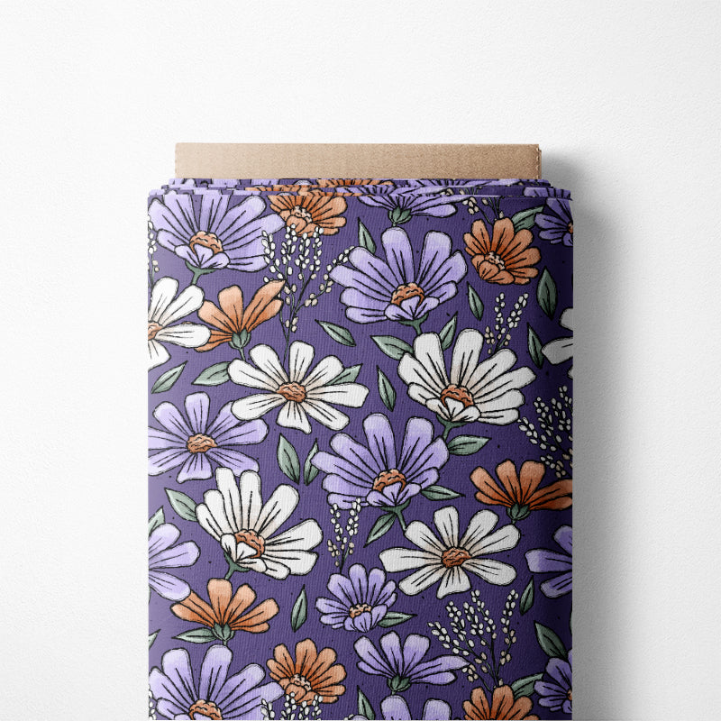 0.5m BIO French Terry Blümchenzeit violett *STOFFÜBERSICHT*