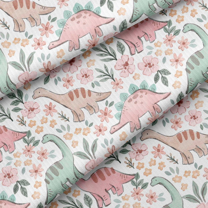 0.5m BIO Ribjersey Blumen-Dinos