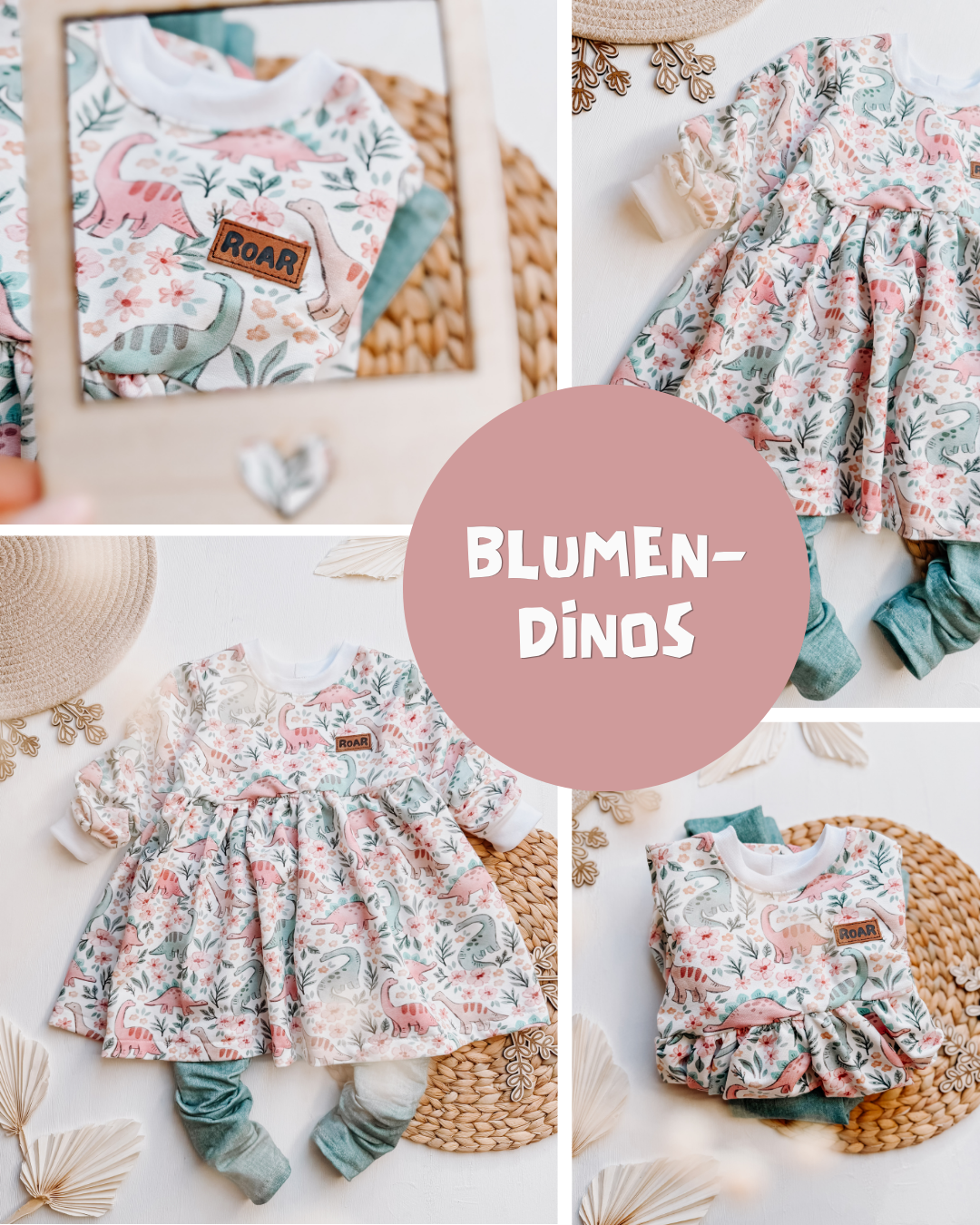 RESTSTÜCK 100cm Biojersey Blumen-Dinos