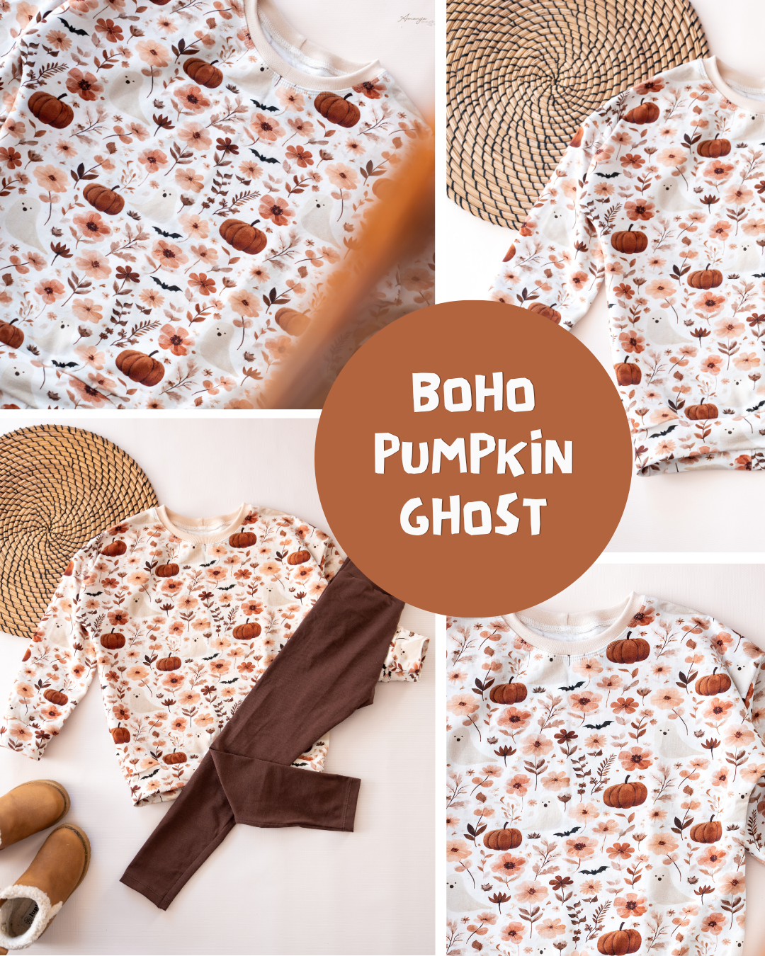 RESTSTÜCK 115cm Biojersey Boho Pumpkin Ghost