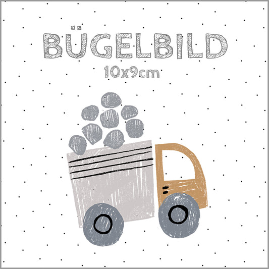 Bügelbild Baufahrzeuge | LKW mit Steinen | 10x9cm