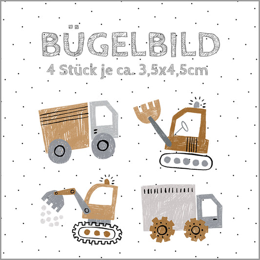 Bügelbild Baufahrzeuge MINIS | 4 Stück je. ca 3,5x4,5cm