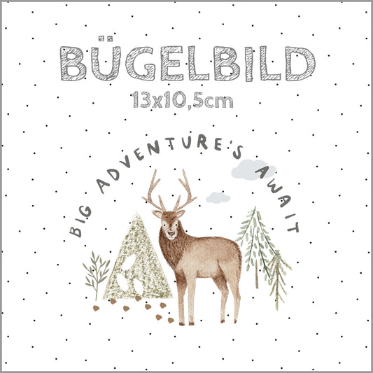 Bügelbild Big Adventures Await | 13x10,5cm