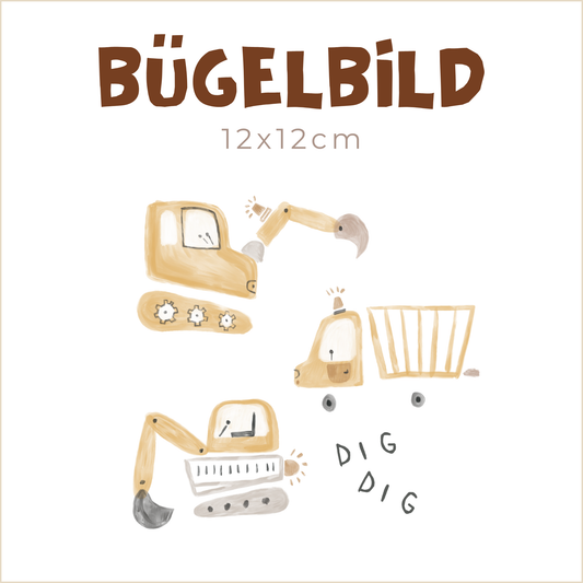 Bügelbild Bagger Dig Dig | 12x12cm