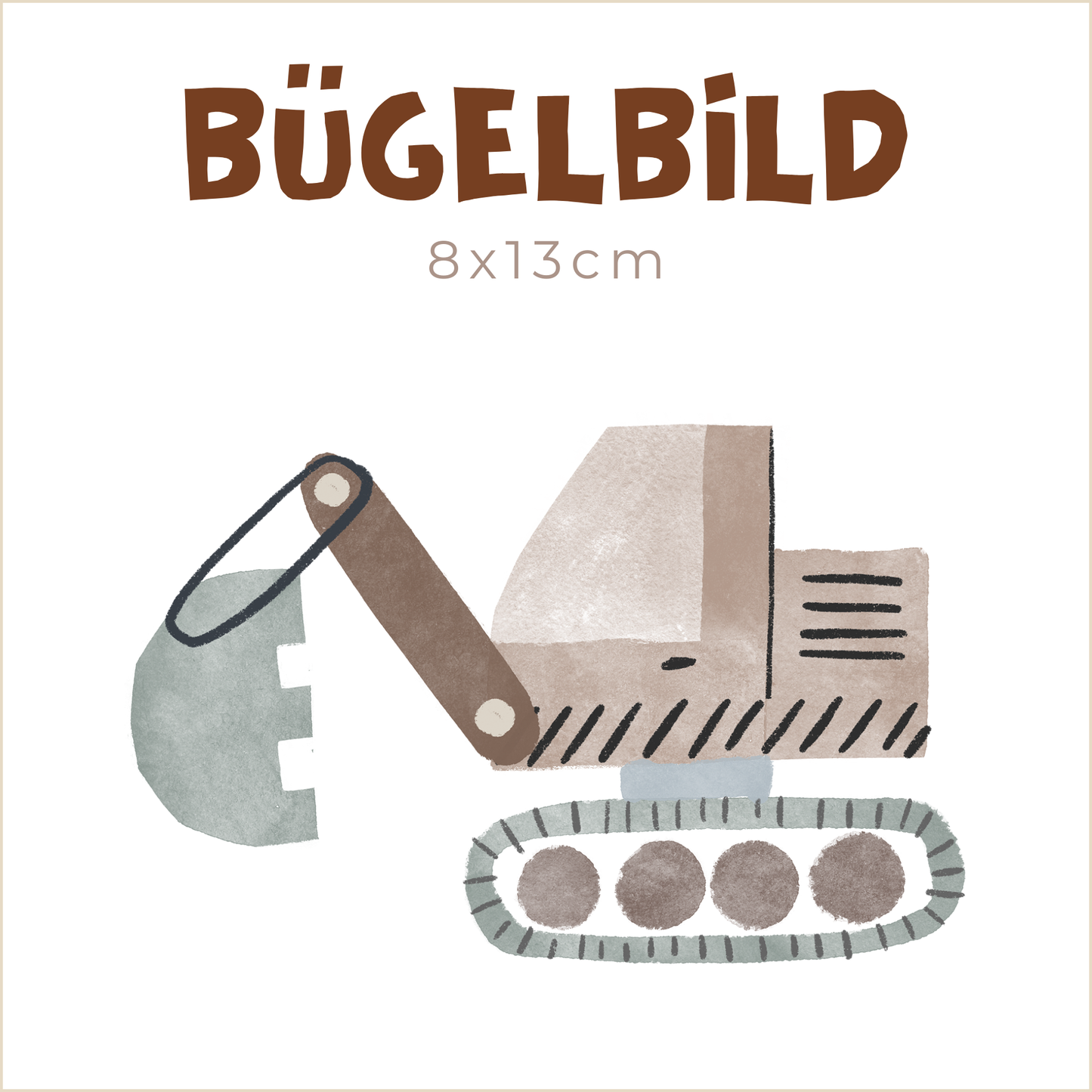 Bügelbild Baustellengetümmel: Bagger teal | 8x13cm