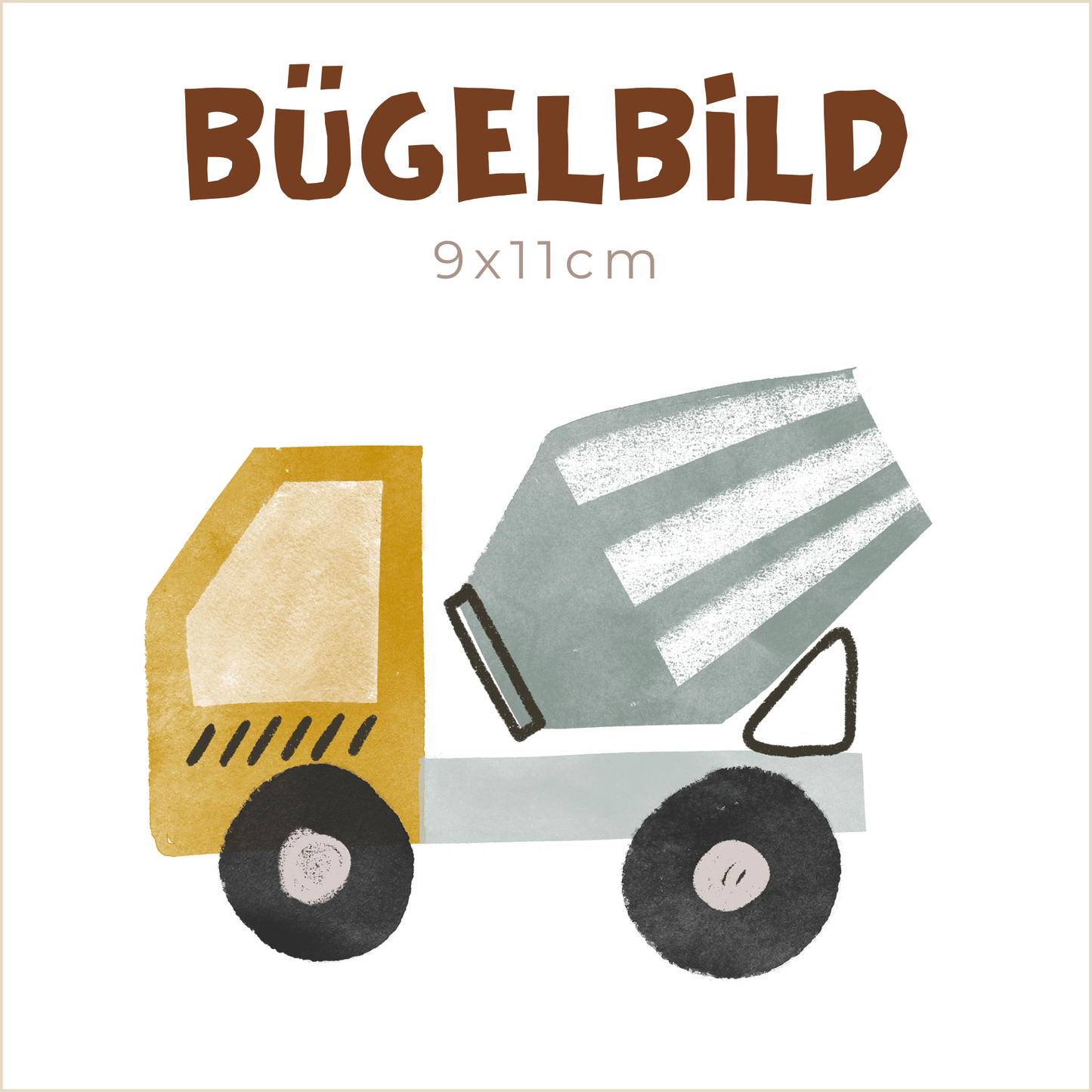 Bügelbild Baustellengetümmel: Betonmischer gelb | 9x11cm