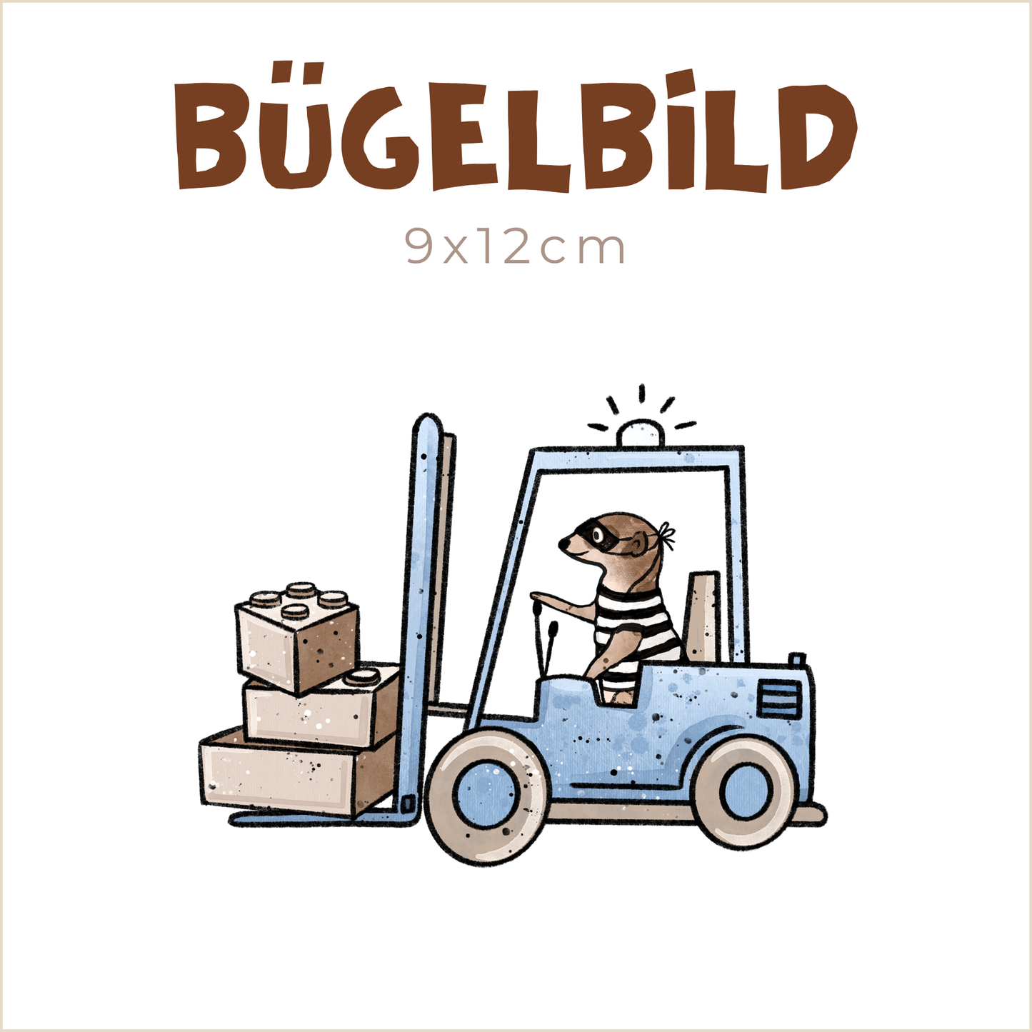 Bügelbild Erdmännchen-Brüder Gabelstapler | 9x12cm