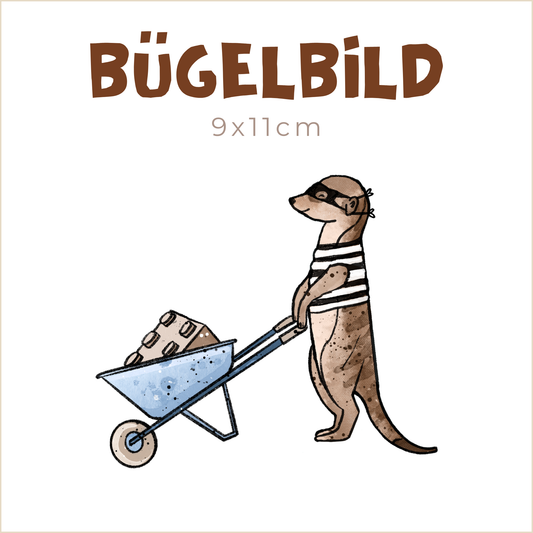 Bügelbild Erdmännchen-Brüder Schubkarre | 9x11cm