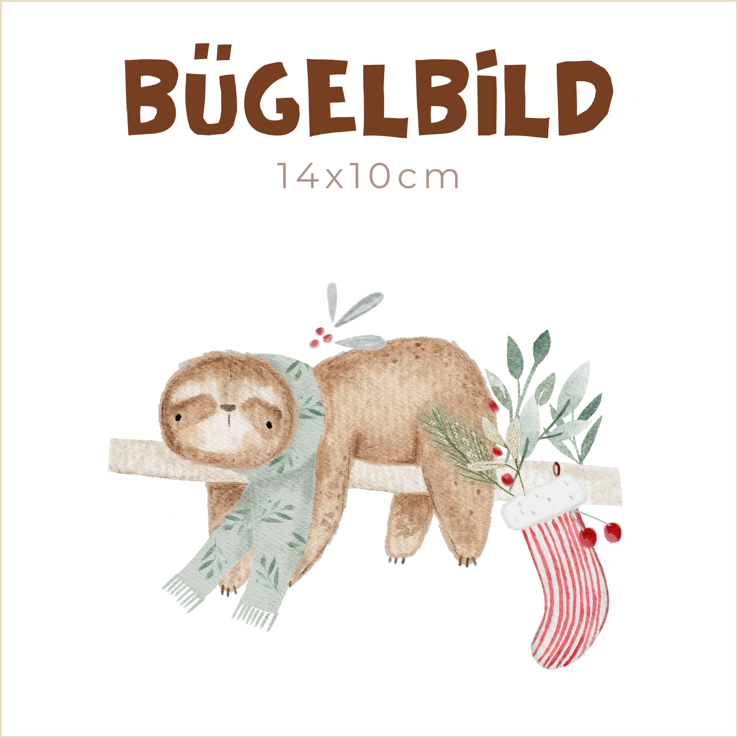 Bügelbild Holly Jolly Faultier | 14x10cm