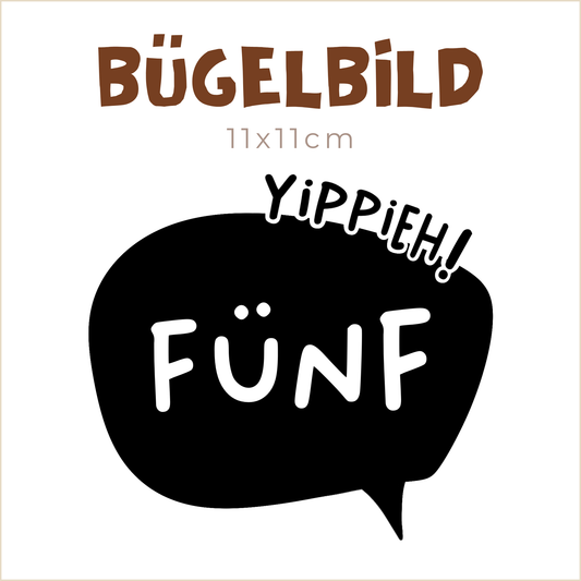 Bügelbild Yippieh FÜNF | 11x11cm
