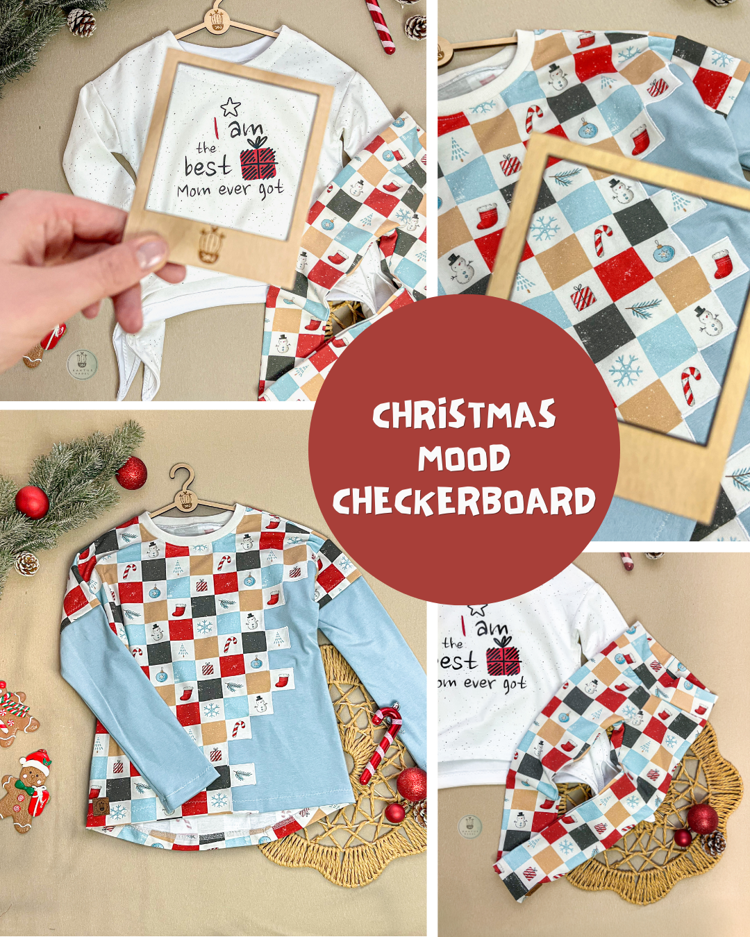 0.5m BIO French Terry Christmas Mood Checkerboard