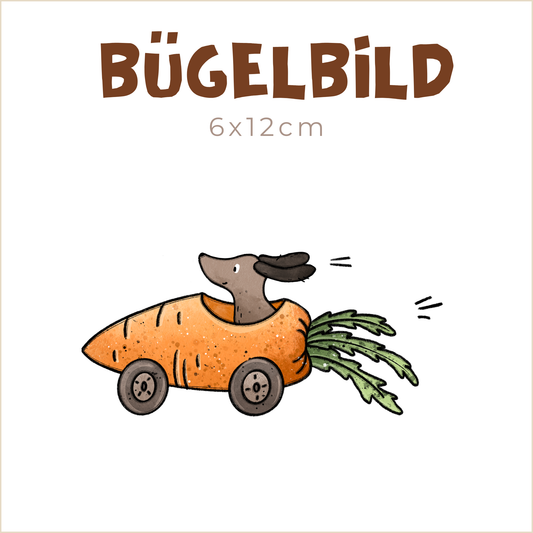 Bügelbild Dackel-Karotten-Express | 6x12cm