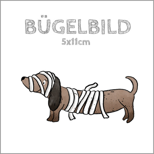 Bügelbild Dackel-Spuk: Mumie | 5x11cm