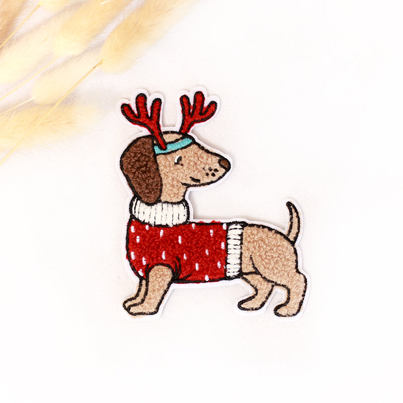 Chenille Patch: Dackel-Weihnachten | 10x8cm