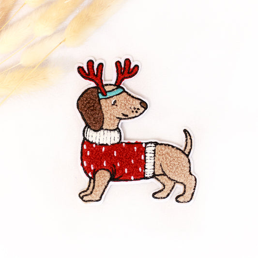 Chenille Patch: Dackel-Weihnachten | 10x8cm